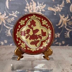 Vintage Chinese Cloisonne Brass Enamel Floral Trinket Dish Marked China